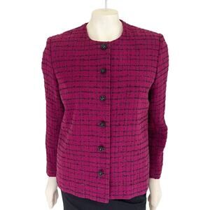 ALFRED DUNNER Tweed Suit Jacket Blazer in Magenta & Black  SZ 12P